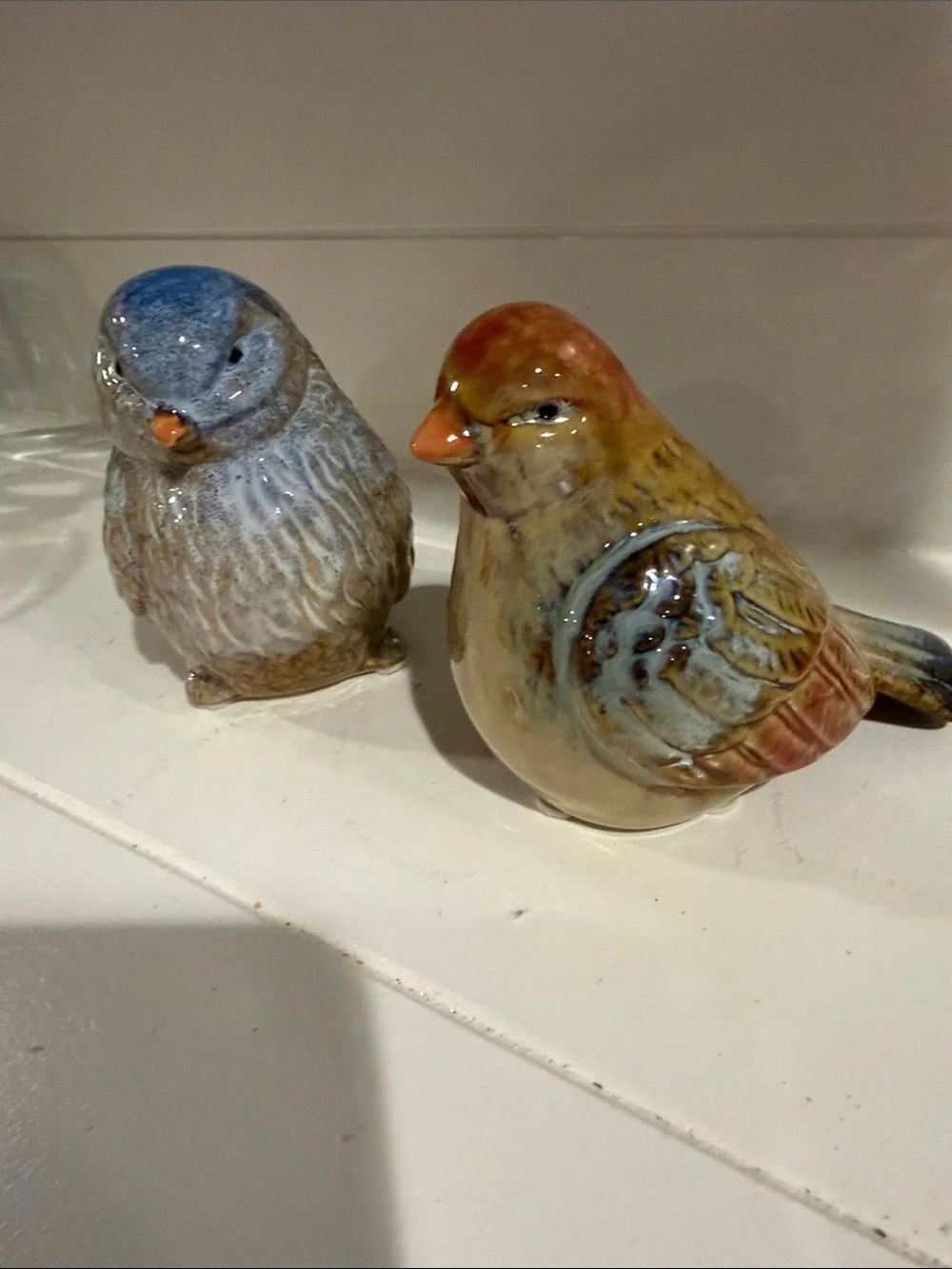 Ceramic Vintage  Decorative Bird Figurines - Blue & Brown